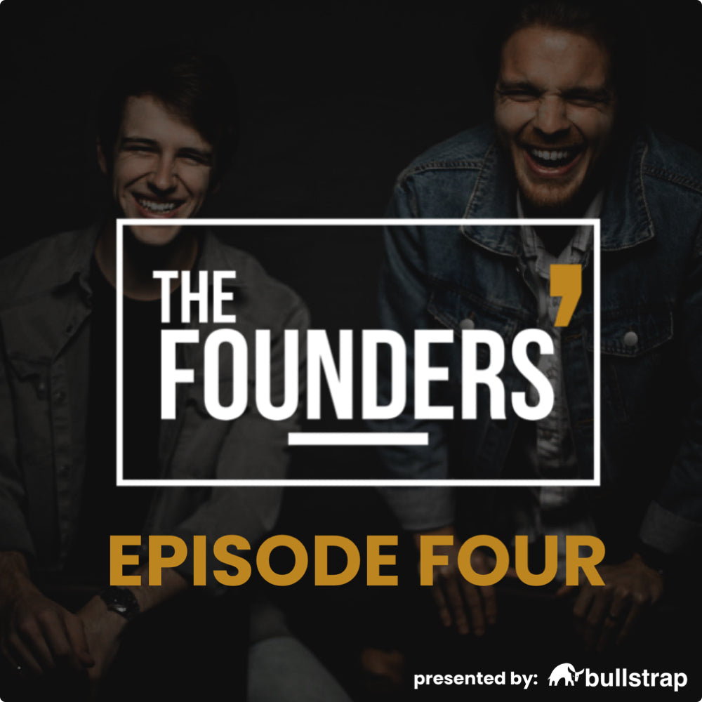 The Founders podcast episode four featuring two hosts laughing- Episode 4