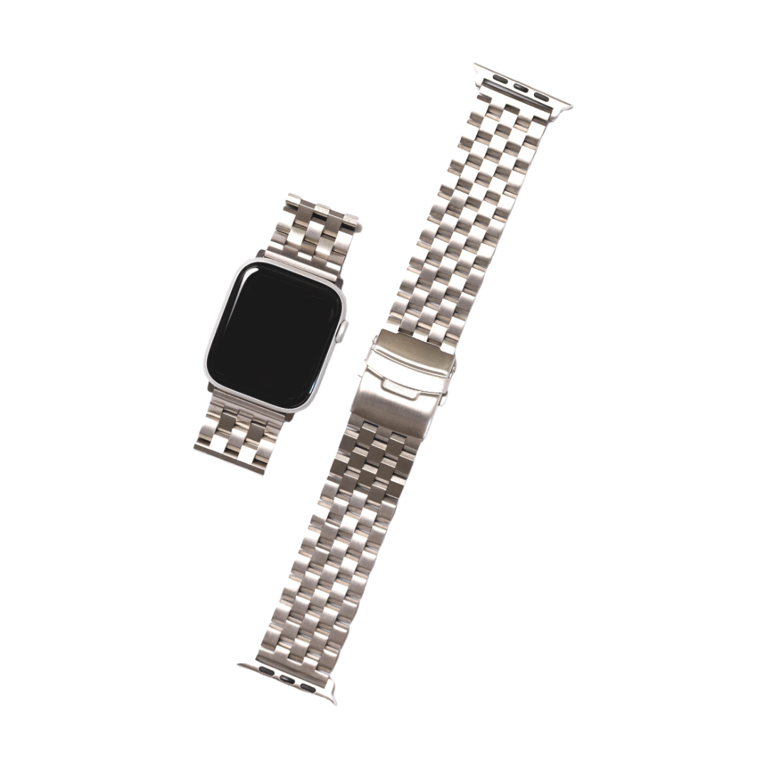 A METAL Apple Watch Strap in silver