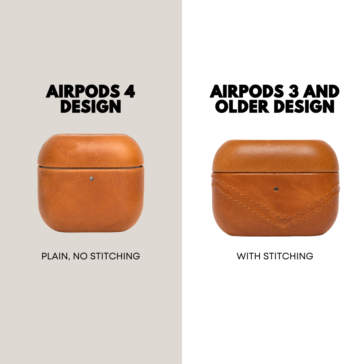 Comparison of AirPods 4 design (plain, no stitching) and AirPods 3 and older design (with stitching)