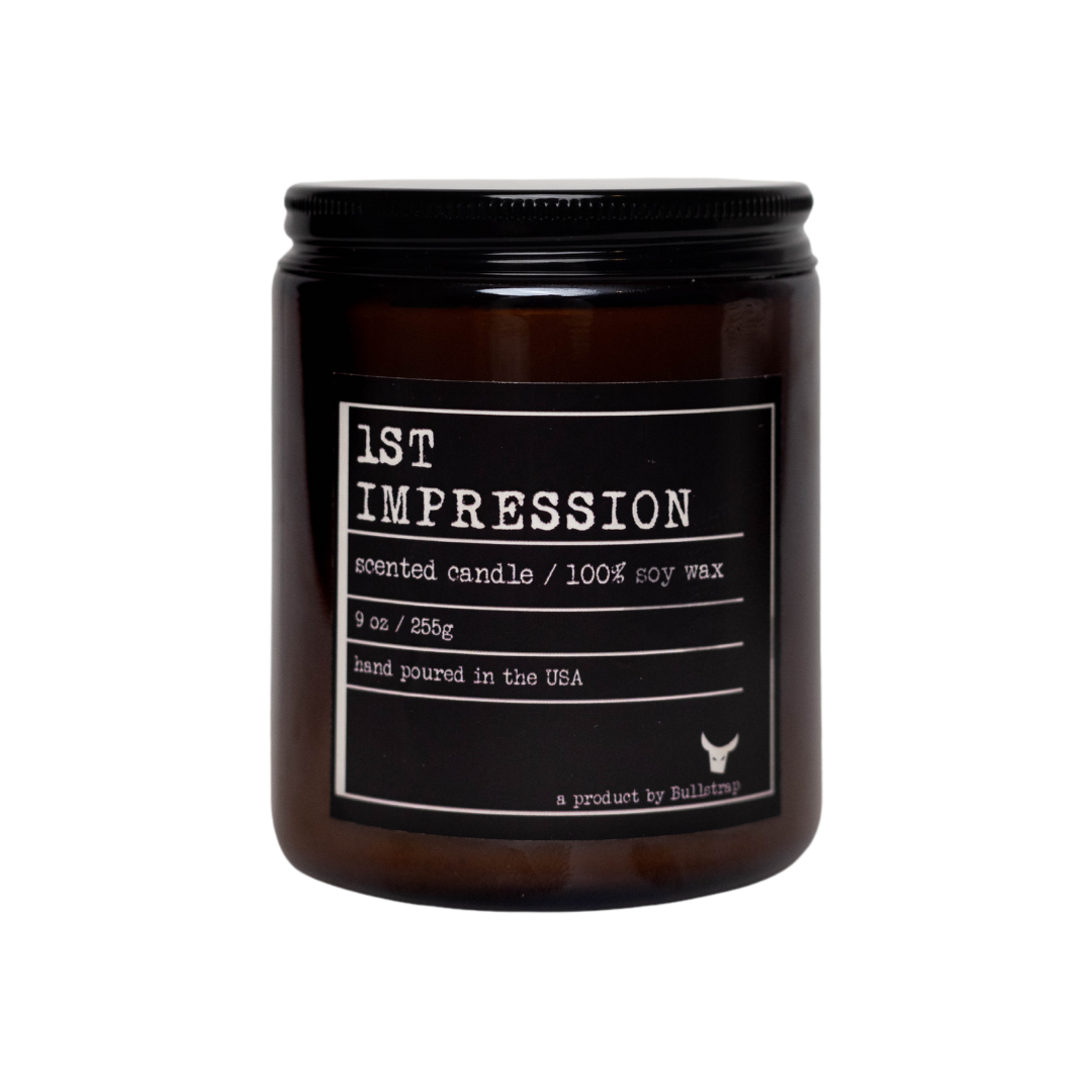 1st Impression Candle in amber jar, 9 oz, scented candle made of 100% soy wax, hand poured in the USA