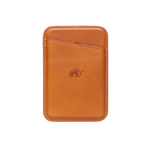 Leather Magnetic Wallet in sienna color with a bull logo