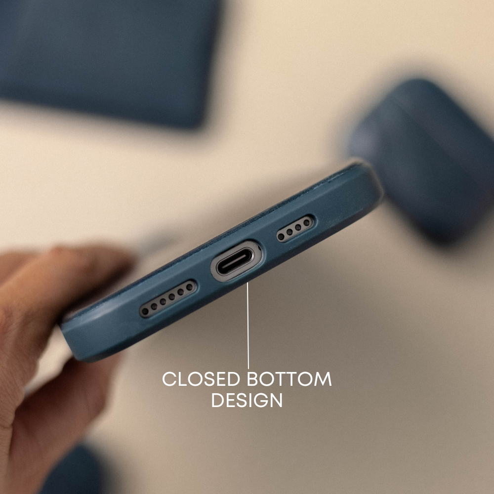 Close-up view of the Flex Case - OCEAN showing closed bottom design and charging port.