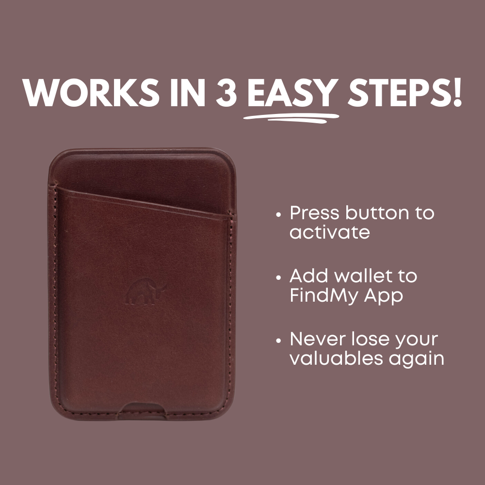 WORKS IN 3 EASY STEPS! Press button to activate Add wallet to FindMy App Never lose your valuables again