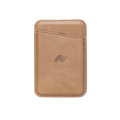 Leather Magnetic Wallet in Dune, featuring a card slot and embossed logo