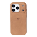 Tan leather iPhone case with raised camera lip and small embossed elephant logo