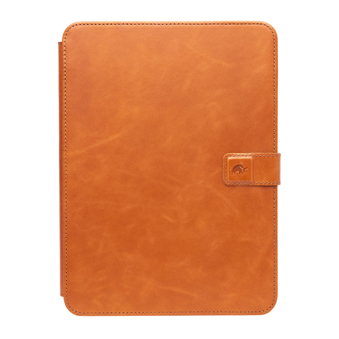 Leather iPad case for iPhone 16 in sienna color