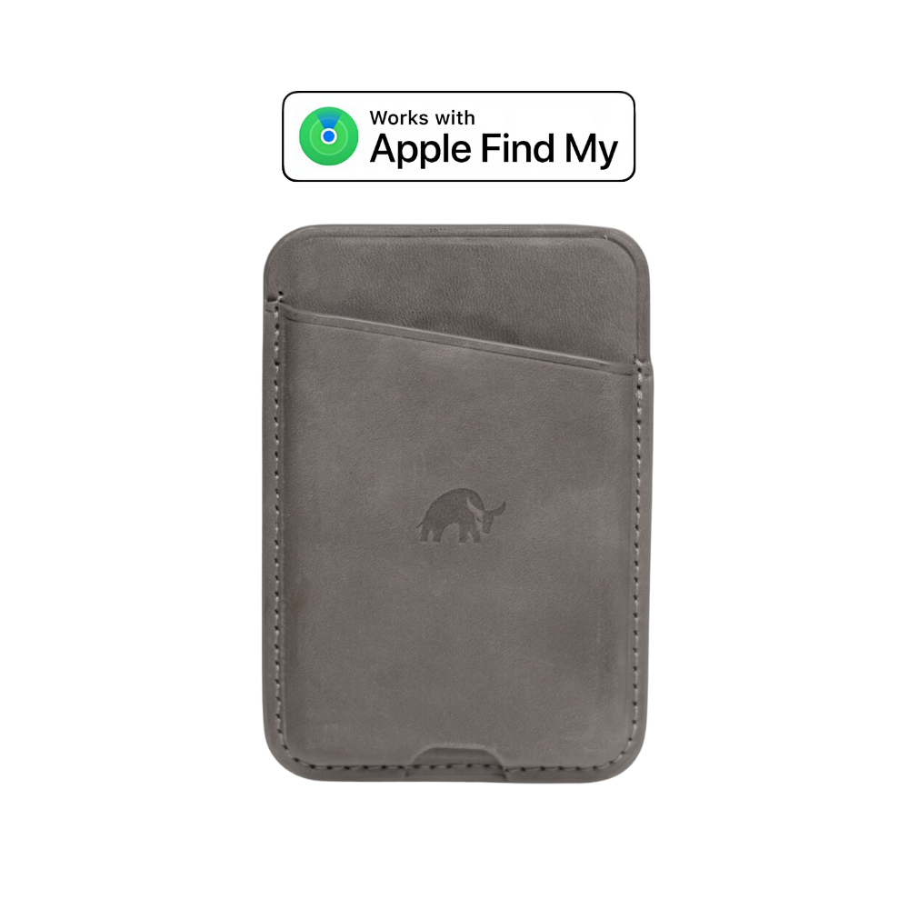 Slate leather wallet with card slot and Apple Find My compatibility