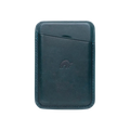 Leather Magnetic Wallet in ocean color with a card slot and embossed logo