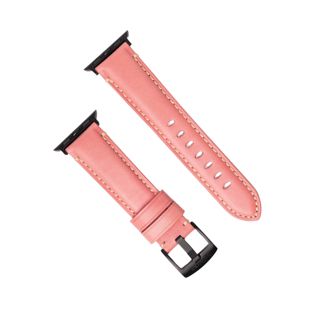 Leather Apple Watch Strap in South Beach color, showing front and back views