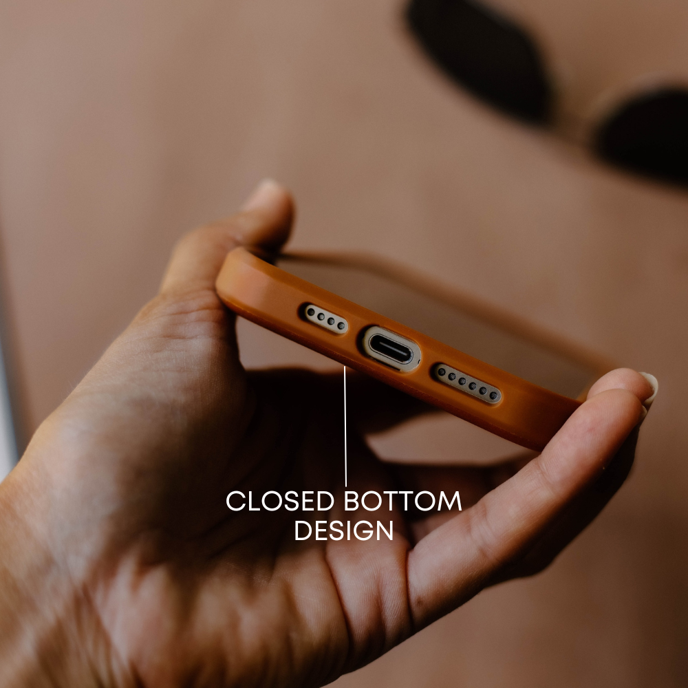 Close-up of the Flex Case - SIENNA showing closed bottom design with charging port.