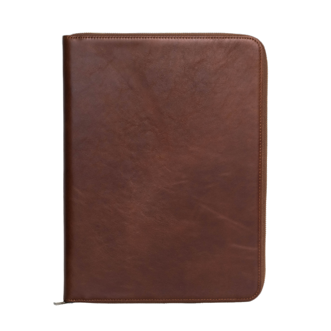 Brown leather MacBook sleeve with a smooth finish