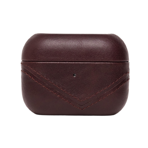 Brown leather AirPods case with stitching detail