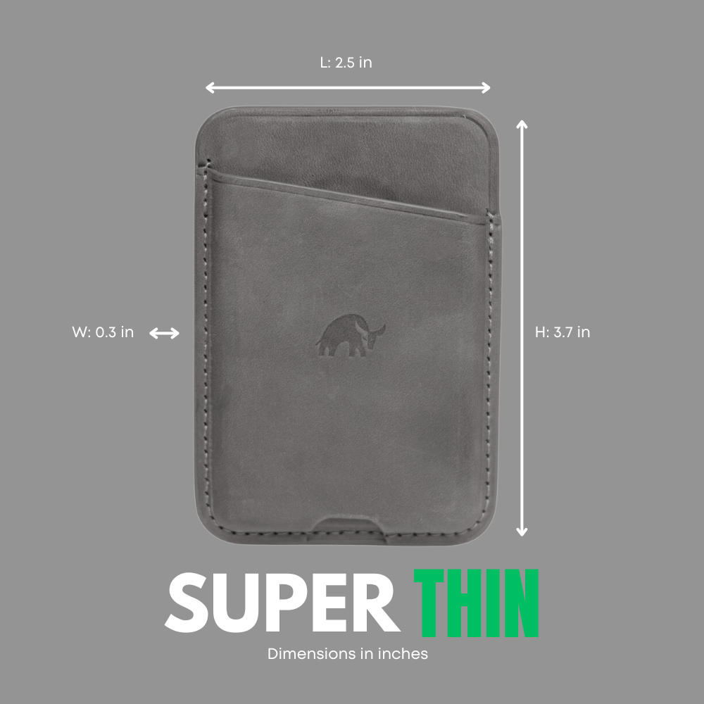 Leather NavSafe Wallet, SLATE; L: 2.5 in; W: 0.3 in; H: 3.7 in; SUPER THIN; Dimensions in inches
