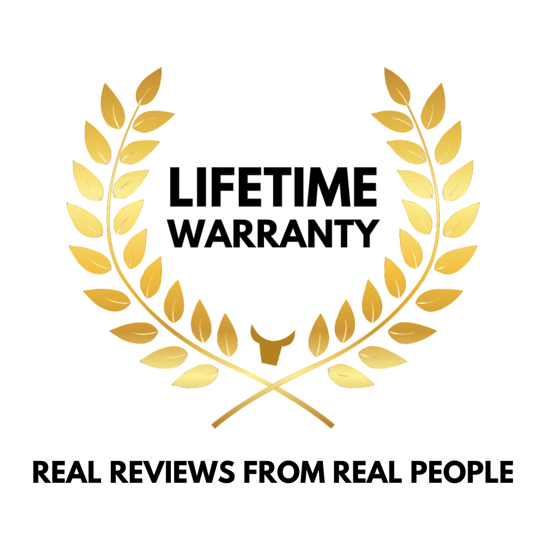 Lifetime warranty badge with text: 'REAL REVIEWS FROM REAL PEOPLE'
