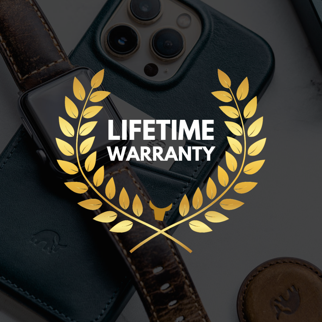 Lifetime Warranty emblem with laurel leaves and text