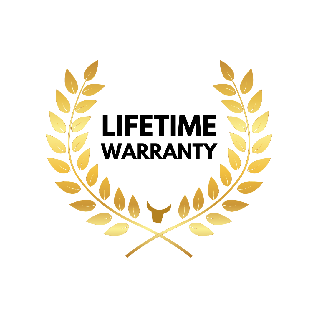 Gold laurel wreath logo with Bullstrap emblem in the center