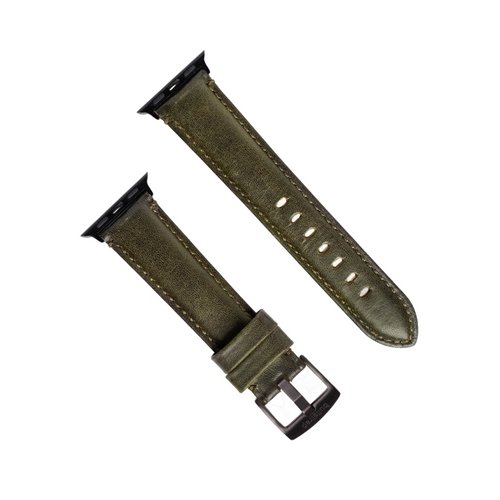 Leather Apple Watch Strap in green color with buckle