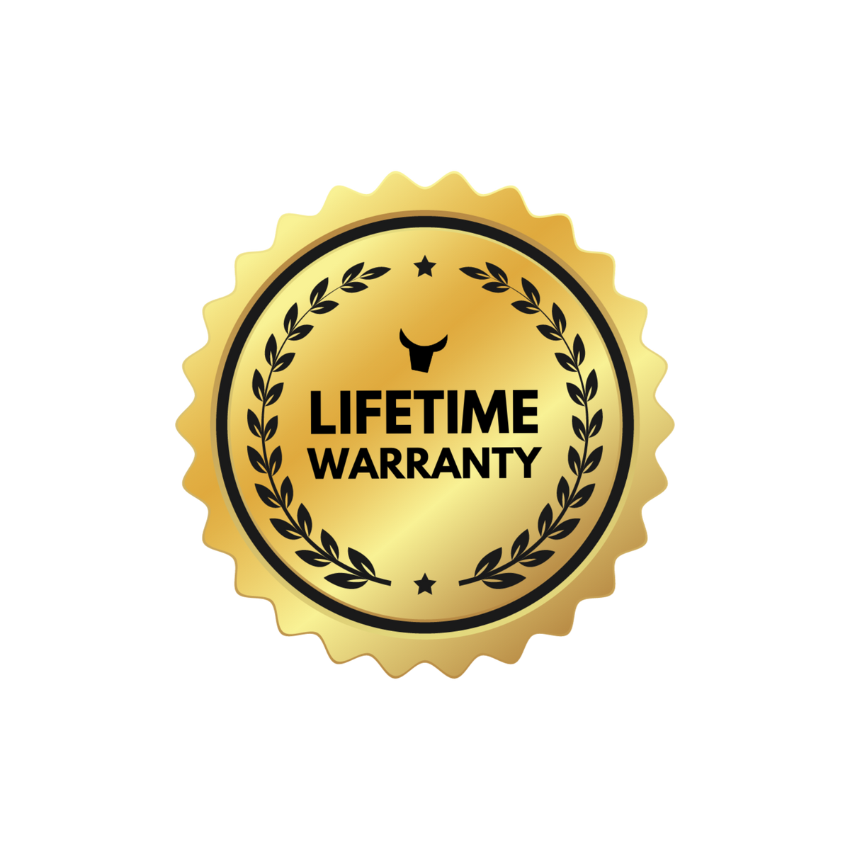 Gold seal with text 'LIFETIME WARRANTY' surrounded by laurel leaves and stars.