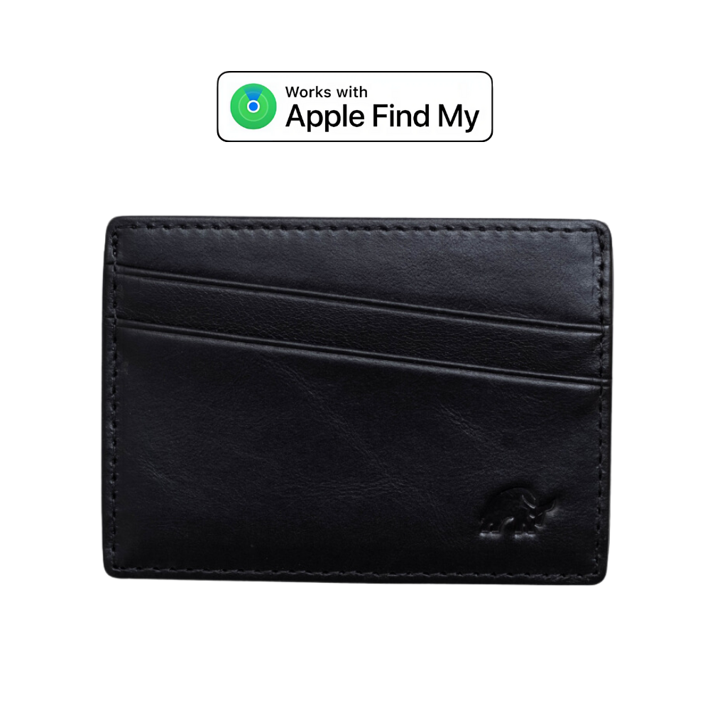 Black Leather Magnetic Wallet - Black Edition with Apple Find My compatibility