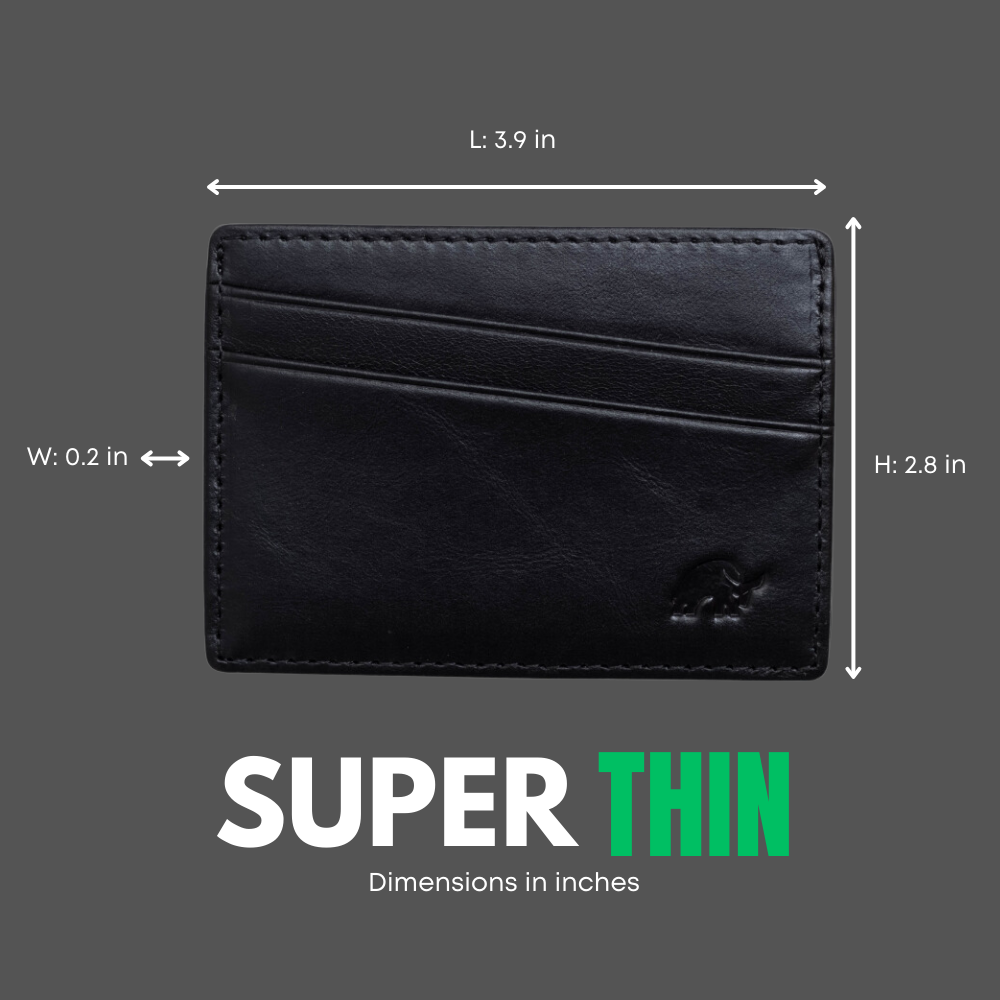 Leather Nav Card Holder - BLACK EDITION; L: 3.9 in; W: 0.2 in; H: 2.8 in; SUPER THIN; Dimensions in inches