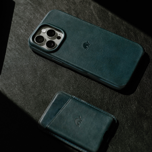 The Flex Case in Ocean color, showcasing its design and texture alongside a matching wallet.