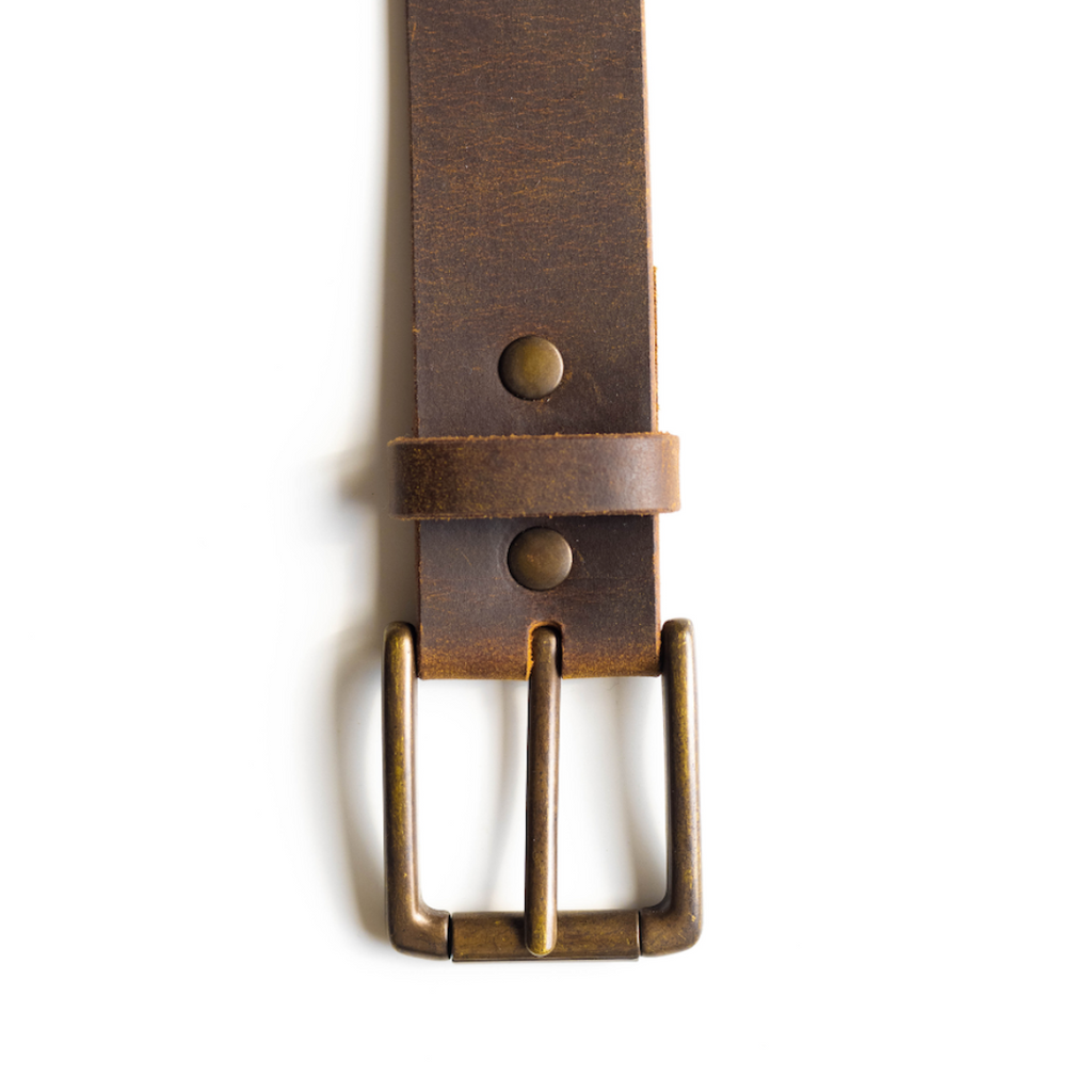 Brown rugged Leather Belt with a gold buckle