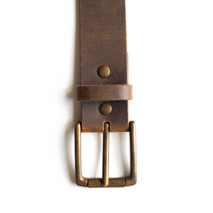 Brown rugged Leather Belt with a gold buckle