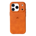 Sienna leather iPhone case with raised camera bezel and Bullstrap logo
