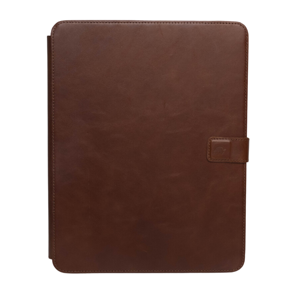 Brown leather iPad case with a clasp