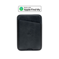 Leather NavSafe Wallet in black with 'Works with Apple Find My' text and logo