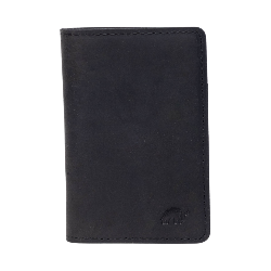 Black leather wallet with embossed bull logo