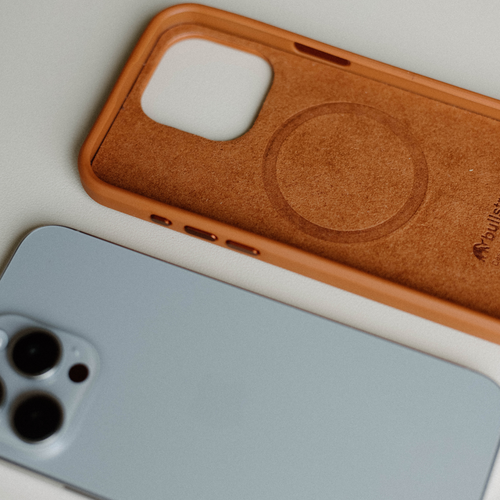 The Flex Case in Sienna color, showing the back and front of the case.