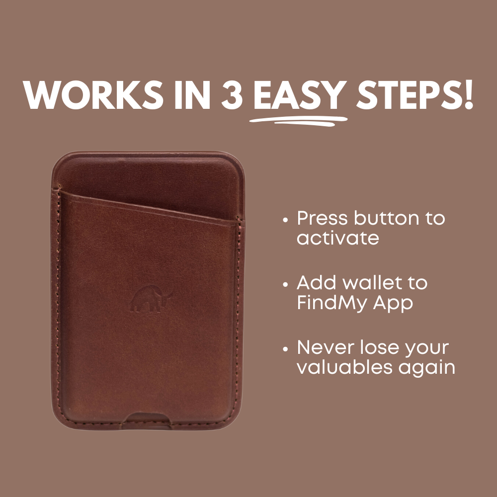 NavSafe wallet — WORKS IN 3 EASY STEPS! Press button to activate. Add wallet to FindMy App. Never lose your valuables again