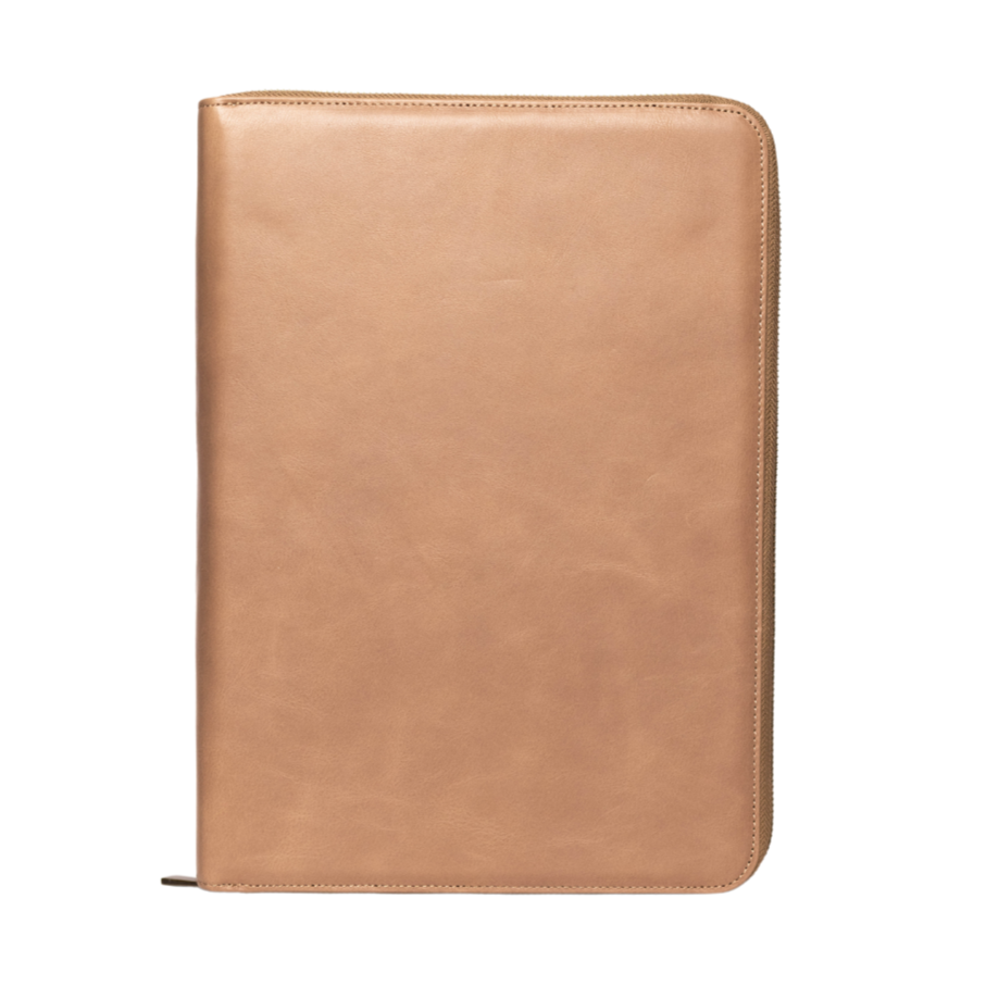 Leather MacBook Sleeve in DUNE color, showcasing a smooth, tan leather finish.