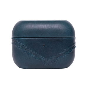 Leather AirPods case in ocean color with stitched design