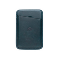 Leather Magnetic Wallet in ocean color with a card slot and embossed logo