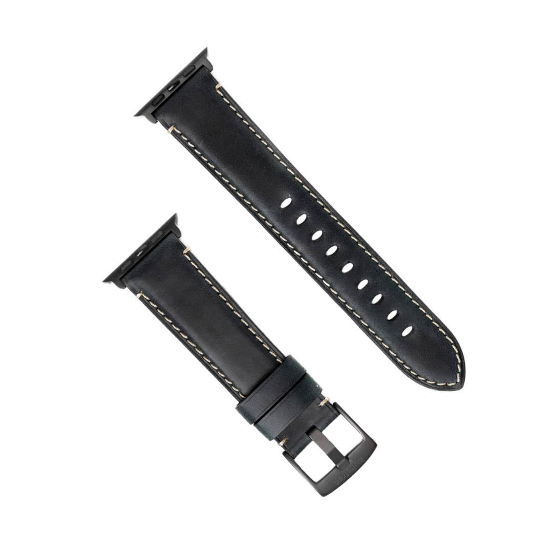 Leather Apple Watch Strap - Black Edition, black leather strap with buckle