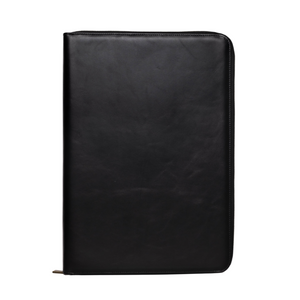 Black leather MacBook sleeve with a sleek design