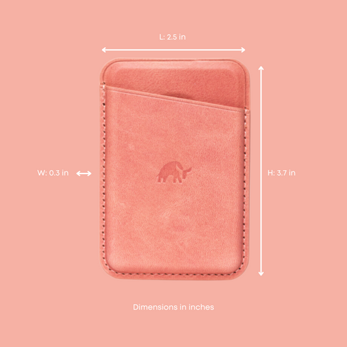South Beach leather magnetic wallet; L: 2.5 in, W: 0.3 in, H: 3.7 in; Dimensions in inches