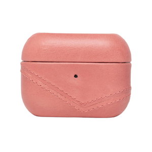 Pink leather AirPods case with stitched design