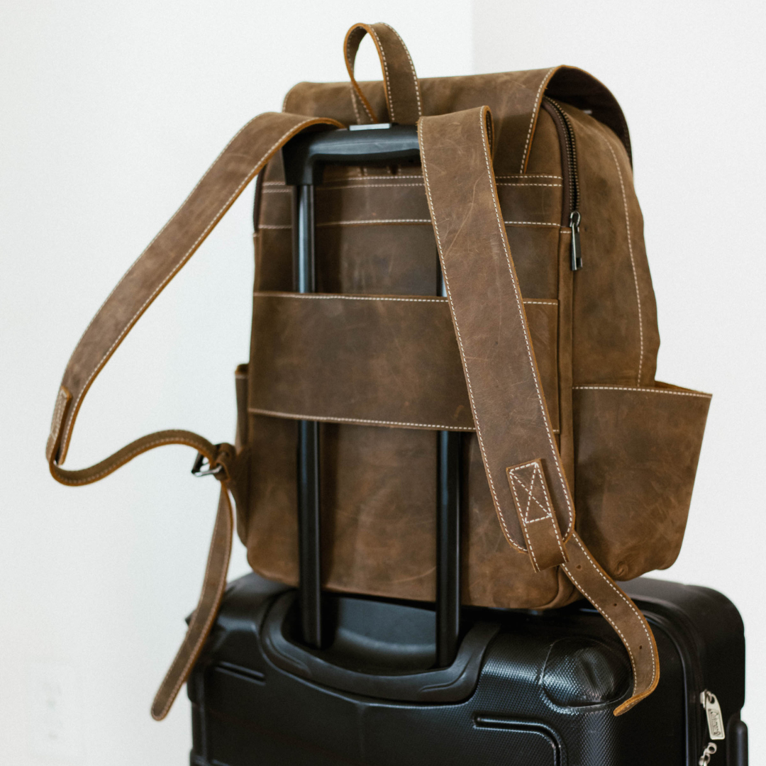 backpack strap leather Leather Rugged Backpack