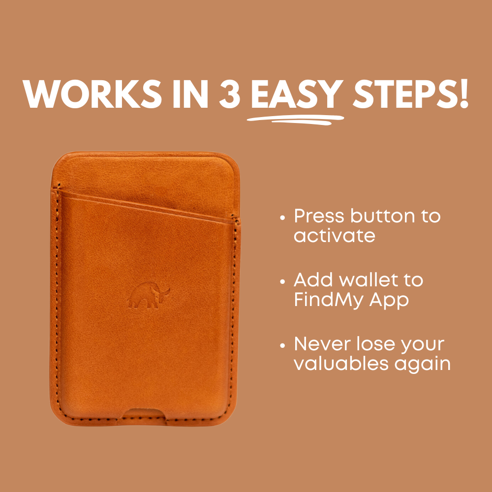WORKS IN 3 EASY STEPS! Press button to activate; Add wallet to FindMy App; Never lose your valuables again