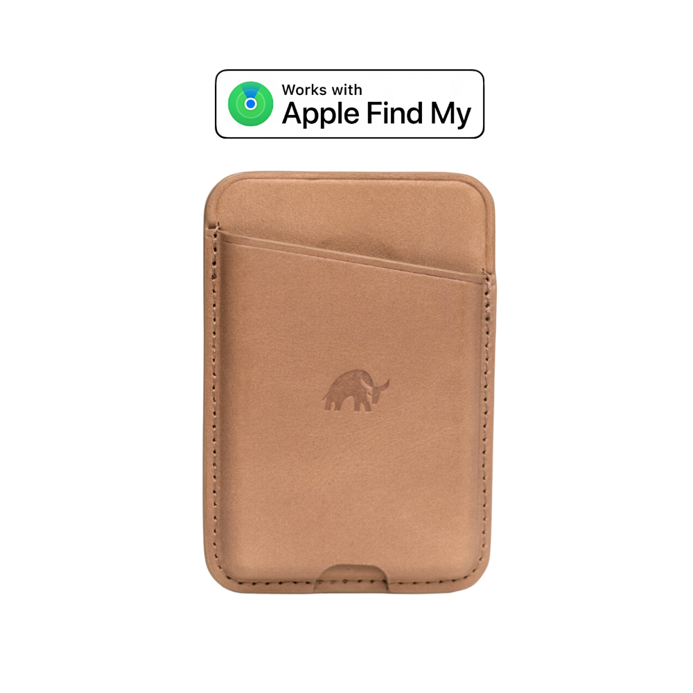 Leather Magnetic Wallet in Slate with Apple Find My compatibility and a bull logo