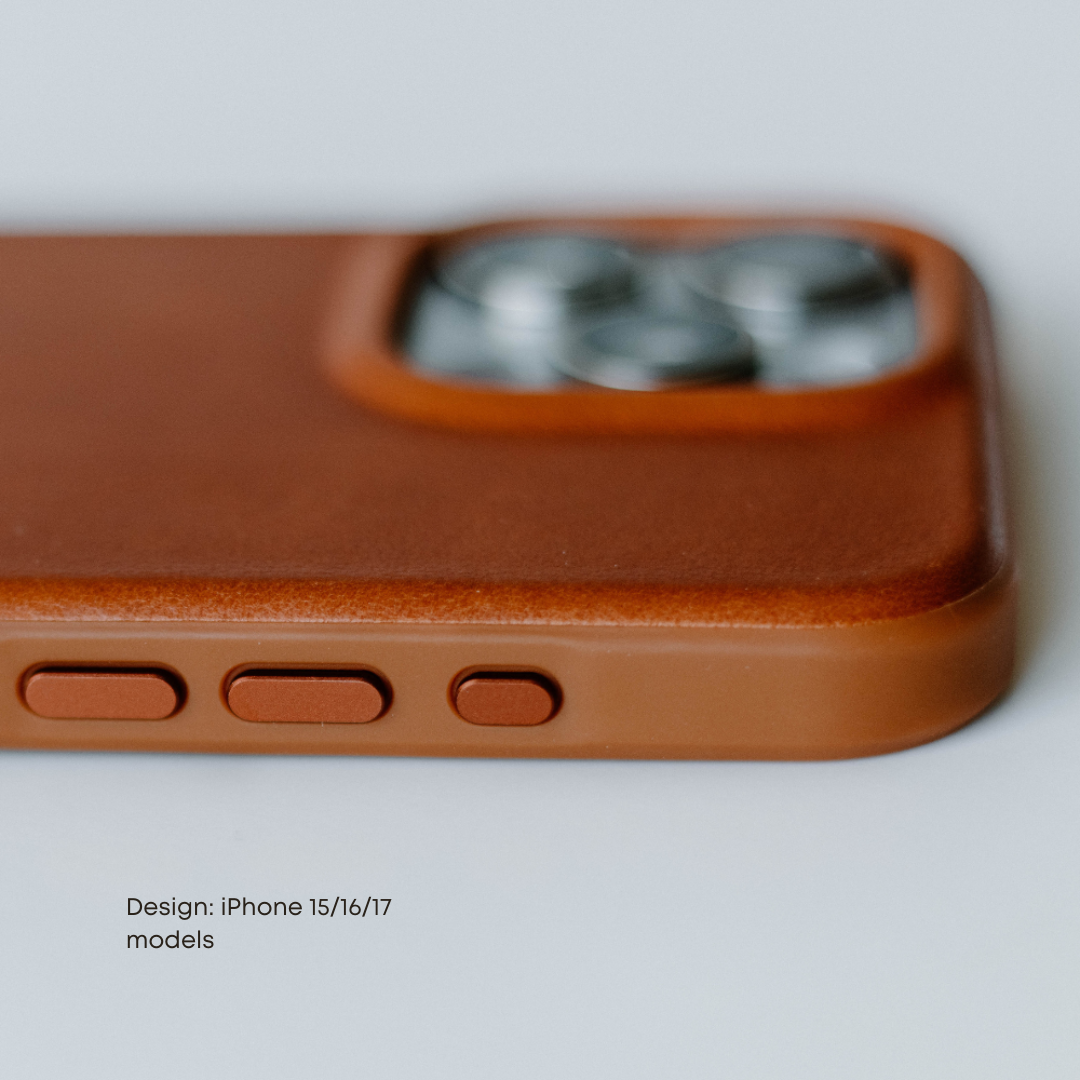 Close-up of the SIENNA Flex Case showing buttons and camera cutout