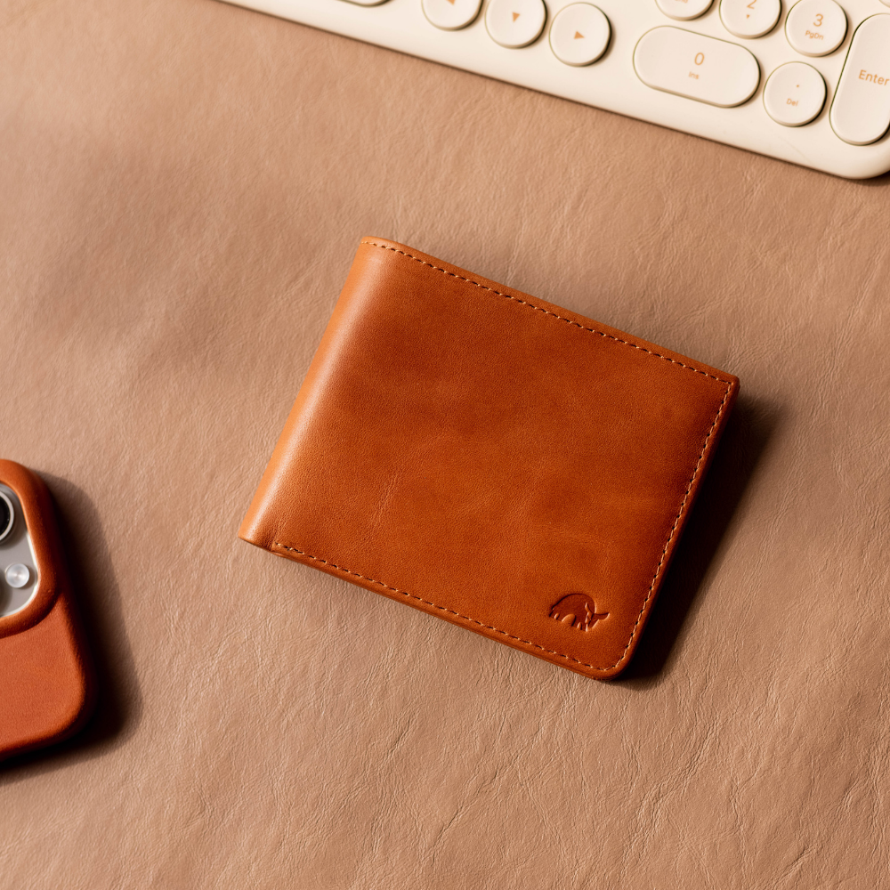 Leather Nav Bifold Wallet - SIENNA