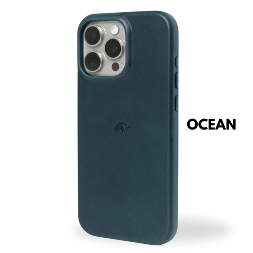 Blue Flex Case with raised camera cutout and embossed rhino logo; visible text: BLACK