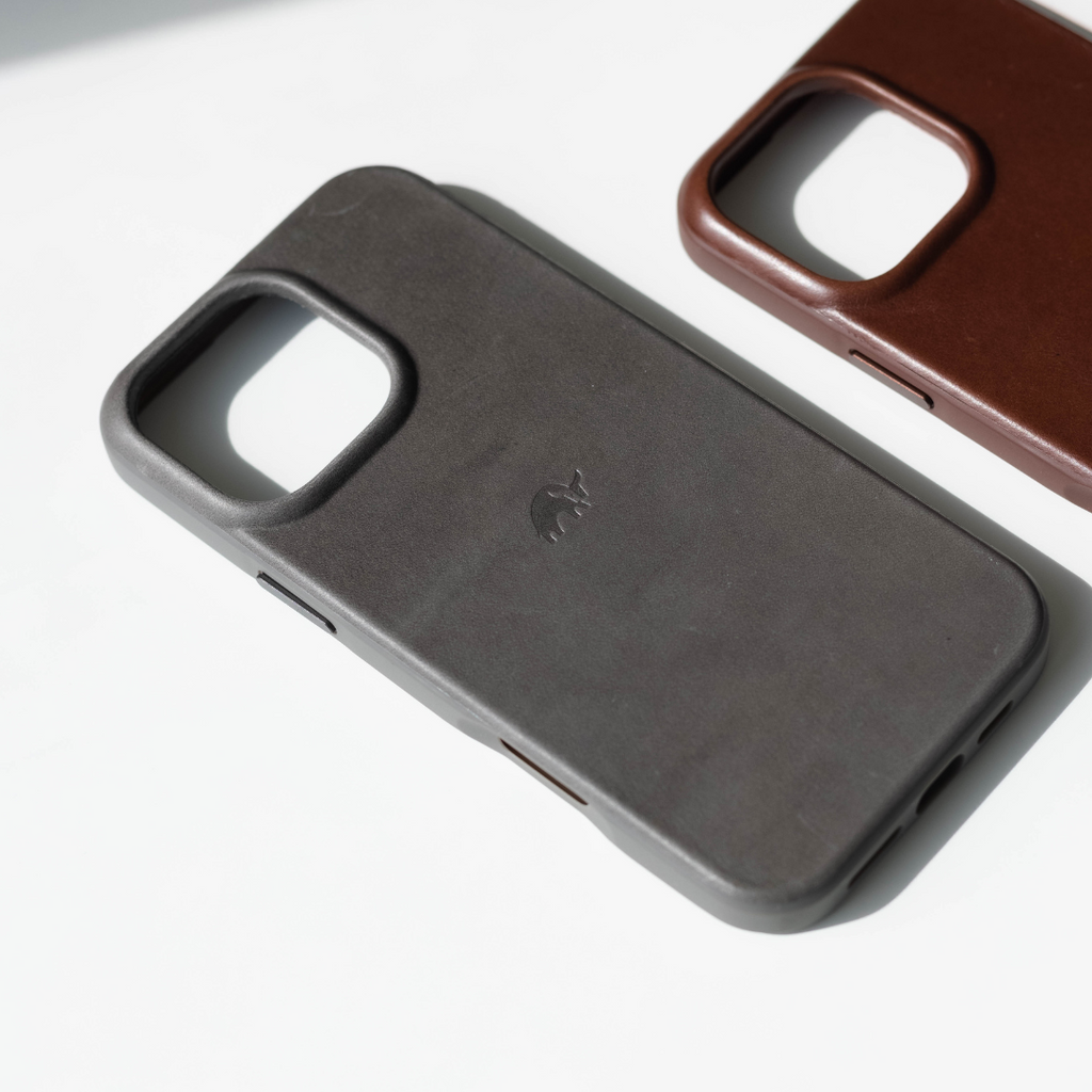 The Flex Case in Slate color, showcasing its sleek design and texture.