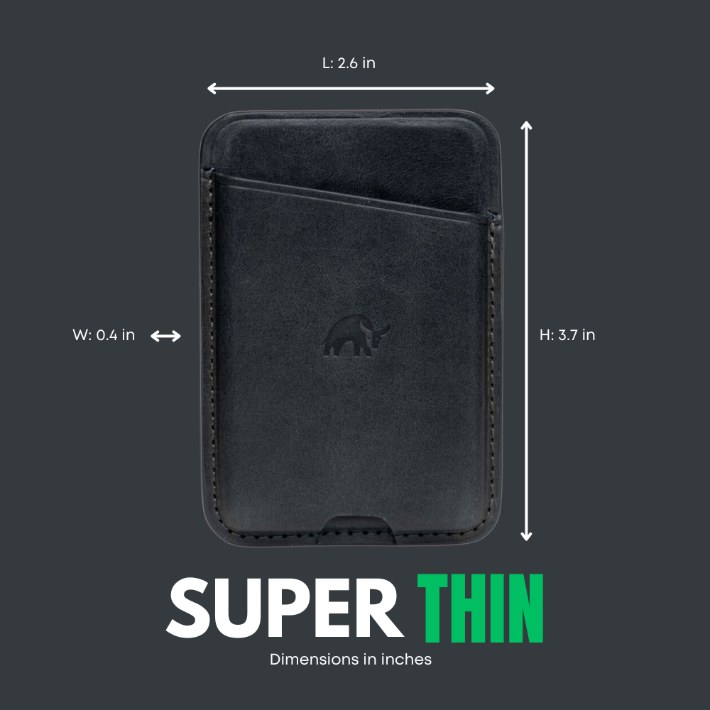Leather NavSafe Wallet - BLACK EDITION, dimensions L: 2.6 in, W: 0.4 in, H: 3.7 in, super thin