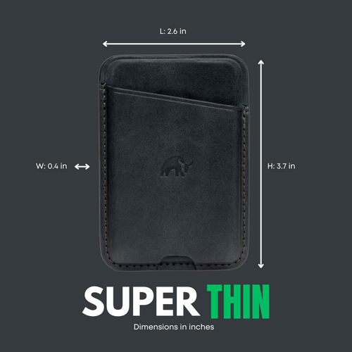 Leather NavSafe Wallet - BLACK EDITION, dimensions L: 2.6 in, W: 0.4 in, H: 3.7 in, super thin