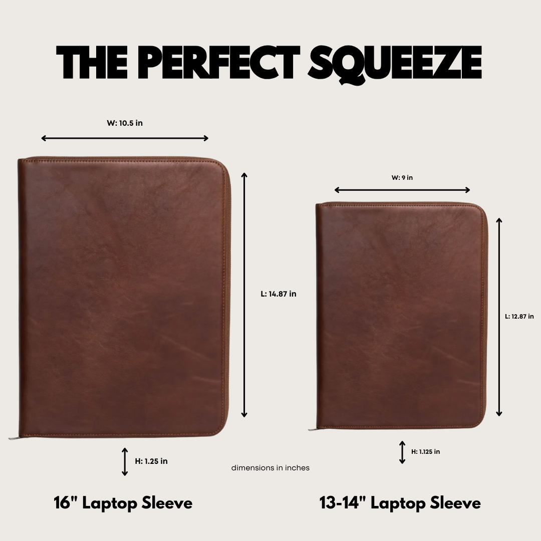 Comparison of 16" and 13-14" Laptop Sleeves with dimensions